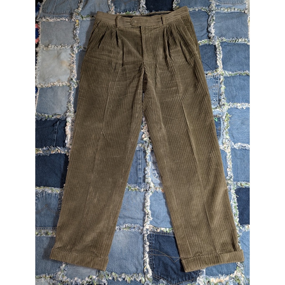 Linea Naturale Wale Corduroy‎ Green Pants 100% Cotton Pleated Front Men's 35x32